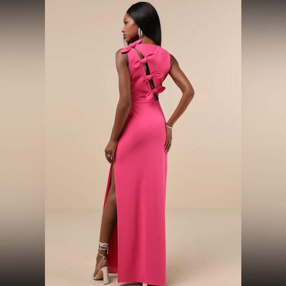 NWT Hot Pink Bow Cut Out Maxi Dress